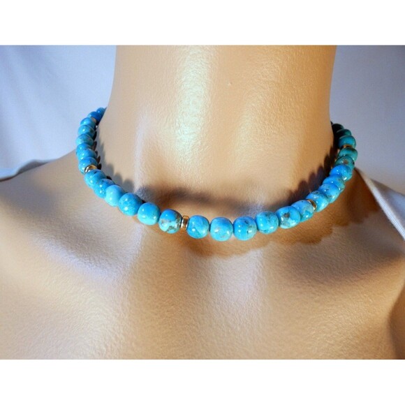 Arizona - Turquoise - Gold Beaded Choker-Necklace 8mm - Picture 3 of 5